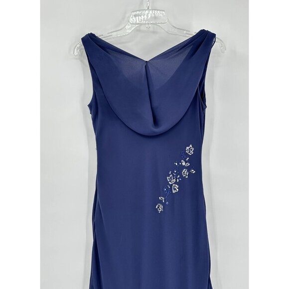 vintage 90s Y2K midi dress ruffle beaded sleeveless cowl neck 40s retro blue 6 - Picture 7 of 10